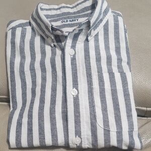 Old Navy White and Gray Boy's Vertical Stripe Button-Down Shirt